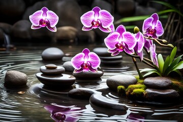 Fototapeta na wymiar zen stones and orchid