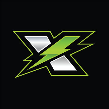X Logo with lightning letter concept for template