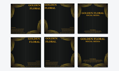 set of luxury golden floral social media template. suitable for social media post, web banner, cover and card design