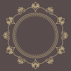 Oriental vector round brown and golden frame with arabesques and floral elements. Floral border with vintage pattern