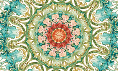 Abstract kaleidoscope background. Beautiful multicolor kaleidoscope texture. Unique mandala design.
