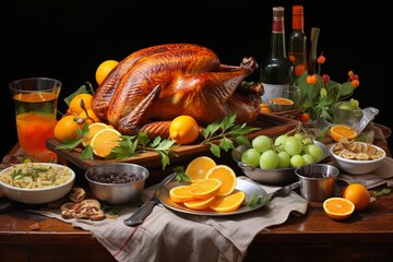 Roasted Thanksgiving Turkey Illustration created with Generative AI