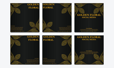 set of luxury golden floral social media template. suitable for social media post, web banner, cover and card design