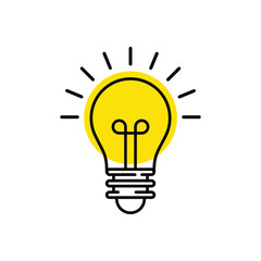 Color yellow light bulb, isolated on white. Concept creative idea and innovation. Line flat design. Vector illustration.