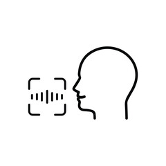Access Identification by Voice to Smartphone Line Icon. Command Voice ID Recognition Technology Outline Pictogram. Speak for Access. Verification Symbol. Editable Stroke. Isolated Vector Illustration.