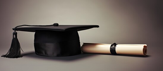 A plain background with a graduation cap and diploma