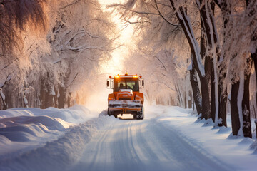 Obraz premium Snow Plow on Winter Country Road