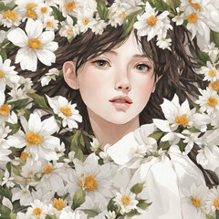 Obraz na płótnie Canvas beautiful woman with flowers