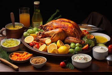 Roasted Thanksgiving Turkey Illustration created with Generative AI