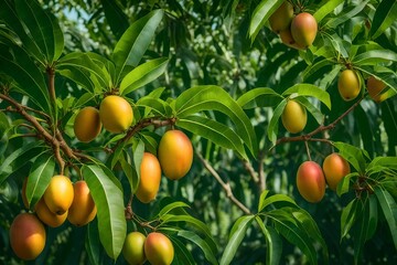 mango garden, fruit tree cultivation with tropical fruits