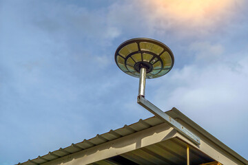 solar panel to generate electricity for the light bulbs of the building at night. Soft and selective focus. 