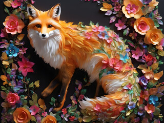 flowers and fox Created by artificial intelligence
