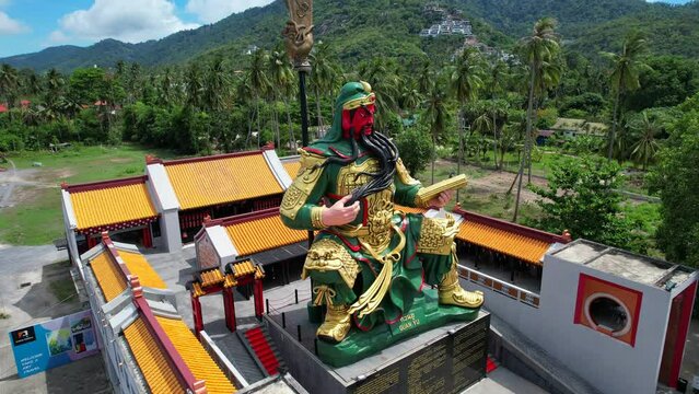 Aerial view of Guan Yu Shrine statue in koh Samui, Thailand