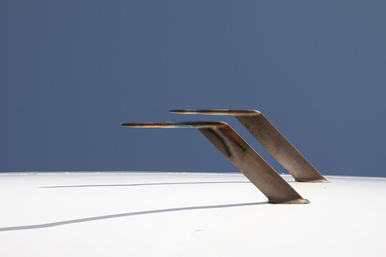 Close-up photo of an aircraft component - a pitot tube used as a probe to measure airspeed on a Boeing model 747 aircraft