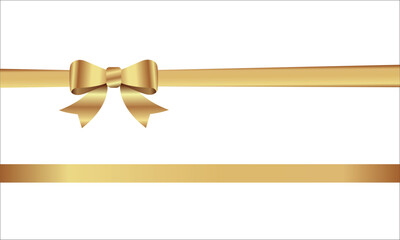 Gold Bow and Ribbon Horizontal Realistic shiny satin with shadow horizontal ribbon for decorate your wedding invitation card ,greeting card or gift boxes vector