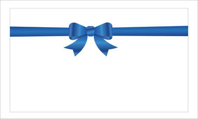 Blank Gift card with blue bow and ribbon realistic shiny satin vector template design for your business isolated on white background
