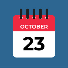 October 23 calendar reminder. 23 October daily calendar icon template. Calendar 23 October icon Design template. Vector illustration