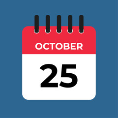 October 25 calendar reminder. 25 October daily calendar icon template. Calendar 25 October icon Design template. Vector illustration