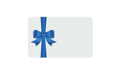 Gift Card With Blue Ribbon And A Bow on white background. Gift Voucher Template. Vector image