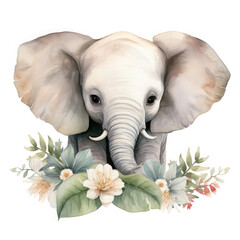 African Elephant baby animals with flower Illustration, Generative Ai