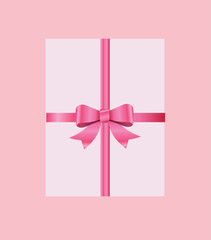 Gift Card With Pink Ribbon And A Bow on white background. Gift Voucher Template. Vector image