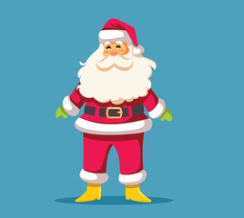 Happy Full length Santa Claus Vector Character Design. Jolly Santa standing wearing his traditional red suit 
