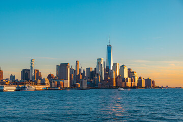 new york city skyline at sunset