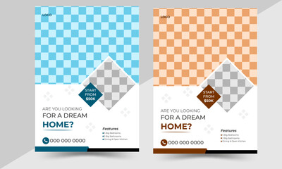 Real State flyer template design, space for photo background, a bundle of 2 templates of different colors a4 size.
