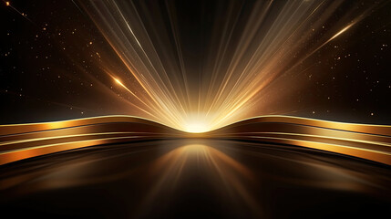 Luxury background with golden line decoration and light rays effects element with bokeh. Award ceremony design concept.