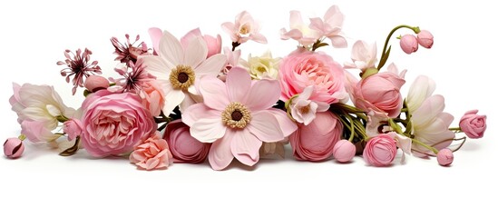 A diverse assortment of pink blooms make up a charming bouquet with a romantic feel