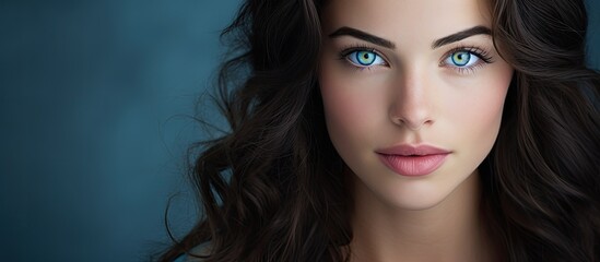 Naklejka premium Gorgeous young woman with brown hair and stunning blue eyes