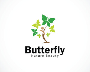 Butterfly Tree Logo Designs Template creative people happy design concept natural