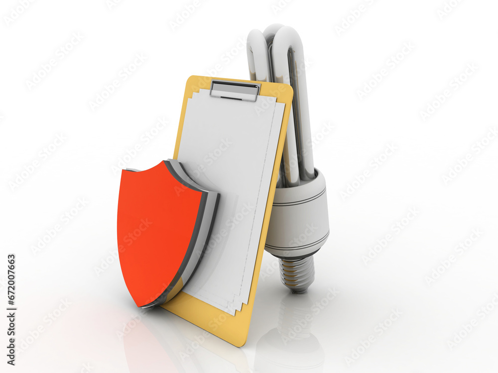 Poster 3d rendering fluorescent cfl lamp with shield