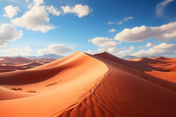 Fototapeta na wymiar Desert landscape photography highlighting the stark, raw beauty of dunes and rock formations under the vast desert sky.