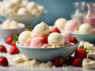 Delicious ice creams in a bowl