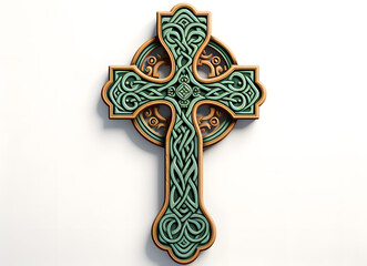 Celtic style Cross Irish St Patrick's Day, Irish and Scottish carving art, illustration isolated on white background - obrazy, fototapety, plakaty