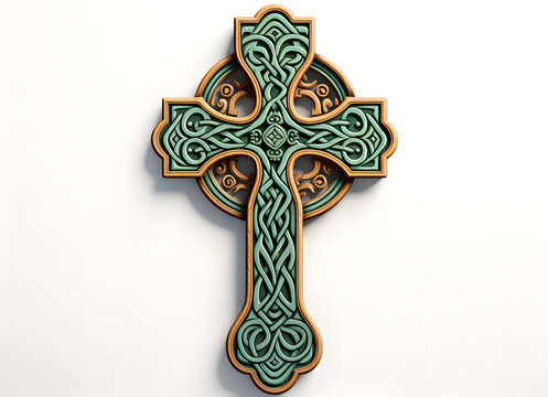 Celtic style Cross Irish St Patrick's Day, Irish and Scottish carving art, illustration isolated on white background