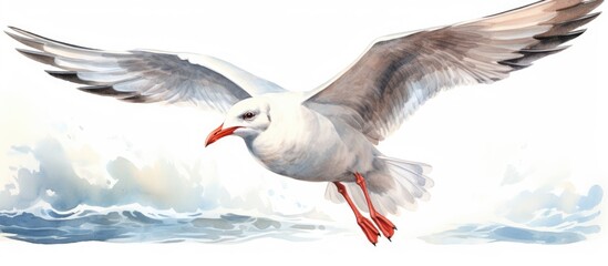 Obraz premium A watercolor illustration of a seagull which is hand drawn can be seen in isolation on a white background