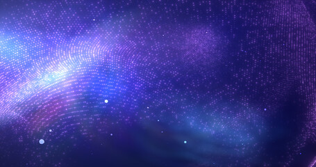 Purple glowing energy bright particles light lines and waves abstract background