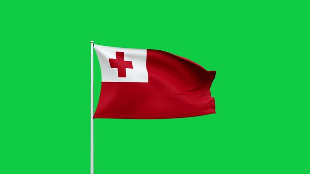 Tonga flag waving on sky background. Highly Detailed Fabric Pattern, 3D Rendering video footage. 4K resolution for celebration, national award, patriotic etc.