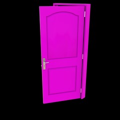 Pink door Unsealed Entry against Pure White Isolated Environment