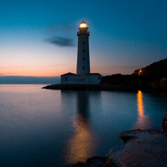 Fototapeta premium Faro esperando los primeros rayos de luz del amanecer