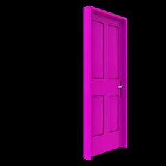 Pink door Wide-Open Gateway in Pure White Isolated Environment