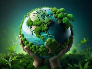 Earth-Friendly Globe: Eco-Friendly Conservation in Natural Landscape, A small model of the earth with trees on it