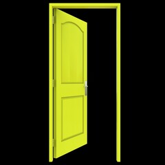 Yellow door Welcoming Entry in White Background Isolation