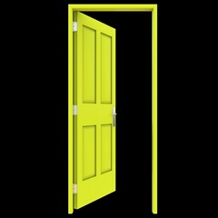 Yellow door Opened Entry in Isolated White Backdrop