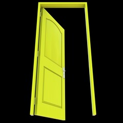 Yellow door Accessible Passage in Isolated White Setting