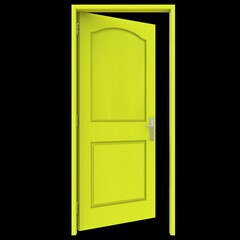 Yellow door Unlocked Gateway in Pure White Background Isolation