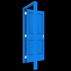 Blue door Wide-Open Doorway in White Background Isolation
