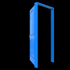 Blue door Illuminated Portal on Isolated White Canvas